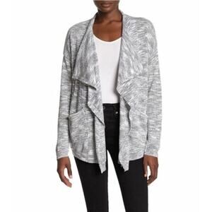 Open-Front Gray Marled Draped Cardigan Sweater